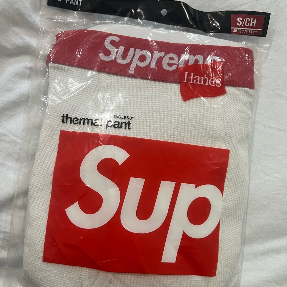 SUPREME X HANES THERMAL PANTS 1 PACK WHITE NATURAL SMALL S MEN WOMENS UNISEX NEW